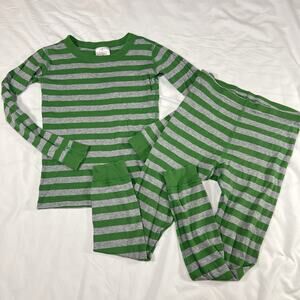 Hanna Andersson Pajamas Set Unisex Kids Size 8 Green Gray Striped Organic Cotton